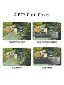 4/2pcs Cute Cat & Koi Pond Art Credit Card Skins, Paper PVC Material, Anti-Fingerprint, Scratch-Resistant, Wear-Resistant, Birthday Party Gift, Unisex, Small Chip Card, Bank Card, Credit Card, Transit Card, Access Card, Student Campus Card, Personalized DIY, Privacy Protection - Multiple Styles - View 7