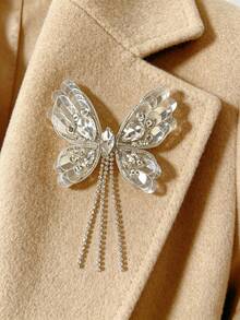 1pc Elegant Fashion Handmade Rhinestone Sequin Butterfly Tassel Brooch - Multicolor - View 8