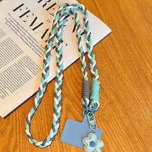 1 Pc Sweet Three‑Color Braided Phone Wrist Strap, Soft Phone Lanyard With Flower Pendant, Anti‑Lost Ornament For Smartphone & Phone Case - Multicolor - View 2