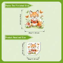 1pc 2D Cute Fox Wall Sticker Watercolor Reading Forest Mushroom Self-Adhesive Wall Decal - Multicolor - View 6