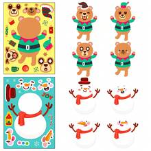 6PCS Christmas Cartoon Face Swap Collage Sticker Pack, Santa Claus, Snowman, Reindeer, Penguin, Elf Pattern DIY Assembly Stickers, Children's Handmade Educational, Greeting Card & Planner Decoration Stickers, Christmas Party Small Gifts, Holiday Souvenirs, Suitable For Birthday, New Year, Valentine's Day, Easter, Children's Day, Back To School, Halloween, Thanksgiving And Christmas Gifts - Multicolor - View 6