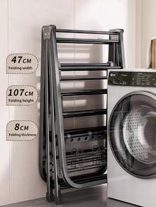 Movable 1.4M Double‑Tier Drying Rack, Foldable Metal Clothes Drying Rack With Hidden Moving Casters, Multi‑Rod Large‑Capacity Load‑Bearing Garment Airer, Anti‑Slip Base Stable Household Laundry Tool For Balcony And Indoor Home Use - Grey - View 6