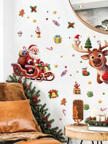 1pc,Multi-Style,Christmas Decoration Wall Sticker,Santa Claus/Car/Reindeer/Gift Box Pattern,PVC Self-Adhesive Removable Wall Sticker,Suitable For Bedroom,Living Room,Kitchen,Dining Room,Bathroom Background Wall,Toilet Sticker/Car Sticker - Multiple Styles - View 3
