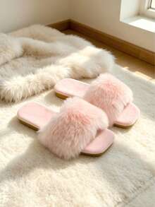 Kids Fashion Fuzzy Slippers, Autumn/Winter Home Fuzzy Slippers, Minimalist Design, Comfortable And Warm - Baby Pink - View 1