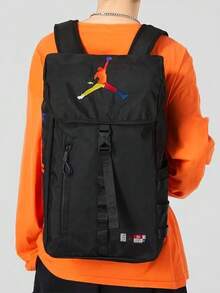 Tas Basket, Tas Laptop, Tas Sekolah, Ransel, Tas Bahu, Unisex, Warna Hitam dengan Logo Jumpman Warna-warni Nike Jordan, Kapasitas Besar, Bahan Polyester, Warna Hitam - Hitam - View 1