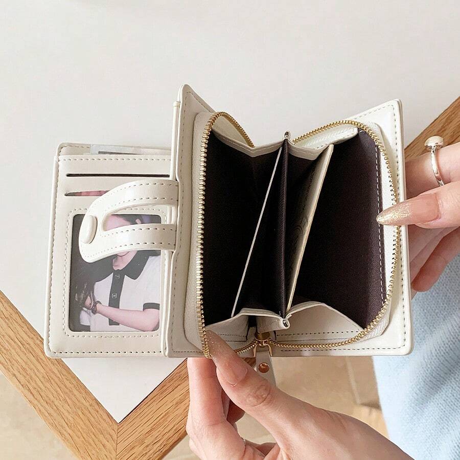 Snap Button Zipper Women WalletMulti-Card Slots Purse