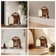 1pc Christmas Mouse Wooden Fairy Door Plaque With Hinged Opening Door, Rustic 3D Baseboard Decor For Home, Room, Party And Christmas Decoration - Christmas Wooden Ornament - View 1