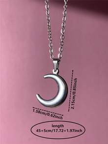 1pc Silver Stainless Steel Moon Pendant Necklace, Suitable For Daily Wear, Unisex Necklace, Minimalist Fashion, Unique Design, Hip Hop Punk Geometric Collarbone Chain, Fade-Resistant - Silver Moon - View 5
