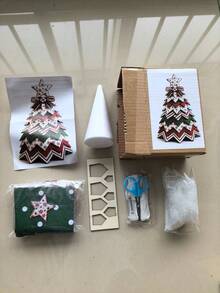 1pc Christmas Tree Fabric Patchwork DIY Kit, Layered Patchwork Desktop Holiday Tree Making Tool Set, Rustic Style Christmas Tabletop Decor, Handmade Material Creative Christmas Gift - Christmas Tree - View 17