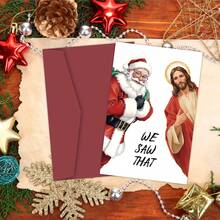 1pc Funny Santa & Jesus Christmas Card With Envelope - 'We Saw That' Festive Christmas Card For Friends And Family, Holiday Greeting Card, Christmas Wishes Card, Christmas Gift - A - View 4