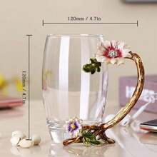 Decorative Enamel Sunflower Lead‑Free Crystal Glass Tea Cup & Spoon Set, Elegant Beverage Drinking Glassware - Transparent - View 3