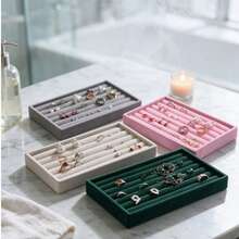 1pc Velvet Ring Holder Jewelry Tray, Multi‑Color Soft Flannel Ring Display Organizer Tray, Drawer Insert Storage Tray For Rings Earrings Small Jewelry, Vanity Dresser Jewelry Display Tray, Home Accessories Storage Organizer (Rings Not Included) - Multicolor - View 7