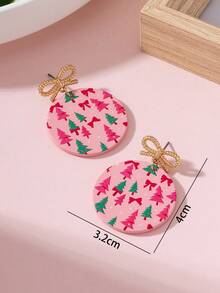 1 Pair Christmas Bow & Christmas Tree Print Enamel Design Women's Fashion Jewelry Earrings, Perfect Gift For Party - Multicolor - View 4