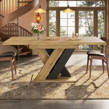 Dining Table Telescopic Table ,  Kitchen Table, Extendable To 119-158.5cm With Aid Of Internal Insert Panels, Kitchen And Living Room, Wood-Colored Dining Table With X-Shaped - 1 - View 7