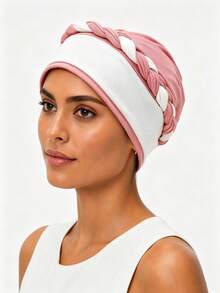 Gorro turbante trenzado para mujer, envoltura de cabeza elástica de bloques de color, gorro de punto suave de moda para uso diario - color - Ver 16