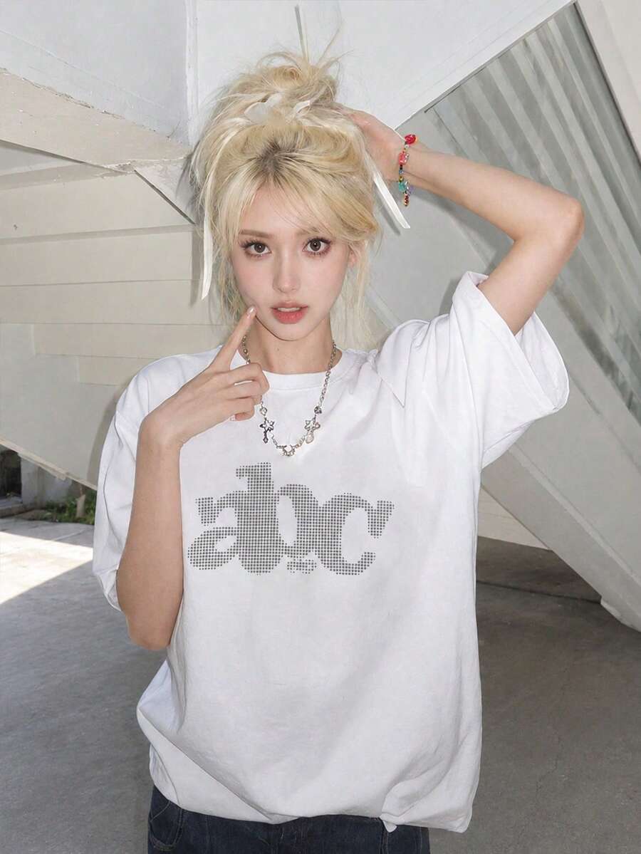 Japanese Style Women's Spring Summer Loose Round Neck Casual Versatile Letter Print Short Sleeve T-Shirt Summer Clothing White - White - View 1