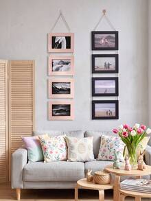 Vintage Modern Minimalist Rechargeable Photo Frame Collage Inch Natural Jute Rope 2pcs Set Multi-Grid Photo Frame, Empty Wooden Photo Frame Decor, Suitable For Home Bedroom And Living Room - Multicolor - View 8