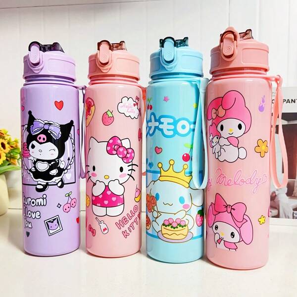 SANRIO 1pc Cute Cartoon Water Cups, Leak-Proof Plastic Sports Water Bottle, Cute Personalized Gift, Suitable For Outdoor Hiking, School, Office, Perfect Gift