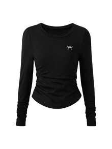3pcs/Set Autumn/Winter Tween Girls Fashion Casual Bowknot Graphic Print Crew Neck Long Sleeve Top Undershirt - Multicolor - View 5