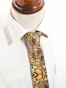 1Pc Men Yellow Brown Python Snake Print Soft Fabric Novelty Stylish Necktie For Party Halloween Costume - Multicolor - View 2