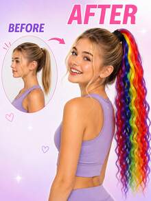 18-Inch Colored Curly Ponytail Wig Pieces, A 2 Pieces Set Of Fashionable Synthetic Ponytail Wigs, Suitable For Women To Wear. - Multicolor - View 3