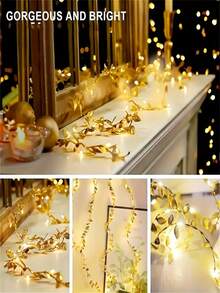1pc Gold Leaf String Lights, LED Gold Leaf Vine Fairy Lights, Suitable For Home Decor, Bedroom Decor, Wedding Decor, Birthday Decor, Party Decor, Christmas Decor, Thanksgiving Decor, New Year Decor And Room Decor - Warm Light - View 5