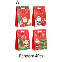 48Pcs/24Pcs/4Pcs Christmas Gift Paper Bag And Triangular Box Cartoon Santa Claus Reindeer Snowman Paper Small Gift Box Box With Bow, Merry Christmas Party Packaging Supplies - Multicolor - View 13