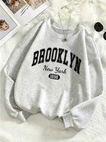 女款復古風「Brooklyn」圖案服飾，適合運動、戶外活動與休閒穿著，秋季與聖誕季節首選 - 淺灰色 - 查看 9