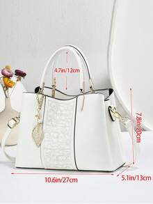 Luxury Letter Print 2-In-1 Tote Bag Set, Elegant Brown Crossbody Bag With Detachable Shoulder Strap And Matching Wallet - Beige - View 3