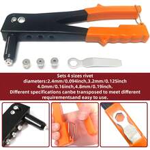 1pc 9.5 Inch Hand Rivet Gun, Manual Pop Riveter Tool With 4 Interchangeable Nozzles, Labor‑Saving Hand Operated Riveting Gun For Metal Repair, Furniture Assembly, Household DIY And Industrial Hardware Projects - Riveter - View 10