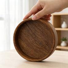 Walnut Wood Round Solid Wood Storage Tray, Small Jewelry Storage Bowl, Earring Ring Holder Dish, Tea Cup Heat Insulation Mat, Desktop Exquisite Accessory Storage Wooden Tray - A - View 4