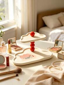 Two‑Tier Cloud‑Shaped Jewelry Tray With Black/Red Beaded Column Support&Pattern Accent Detail,Display For Perfume Watch&Accessories,Decorative Vanity Tray,Suitable For Dresser,Bedroom,Entryway,Bathroom Counter,All‑Season Household Daily Use Christmas - Multicolor - View 9