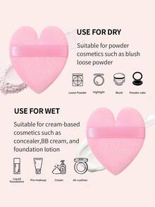 3Pcs Heart Shape Makeup Puff Set, Soft Velvet Face Powder Puff With Strap, Gentle Cosmetic Sponge For Loose Powder Foundation Blush - Pink - View 5