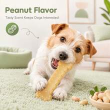 1pc Puppy Keep Durable Chew Toy, Suitable For Aggressive Chewers, Indestructible Dog Bone Toy For Small Dogs, Peanut Butter Scented Nylon Material, Puppy Teething And Dental Cleaning Toy - Yellow - View 4