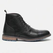 Men's Vintage Work Boots Round Toe Thick Sole Heel Dual-Tone Upper Commute Casual Ankle Boots Outdoor Hiking Boots - Black - View 6