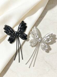 1pc Elegant Fashion Handmade Rhinestone Sequin Butterfly Tassel Brooch - Multicolor - View 5