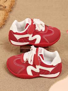 1 Pair Red Mesh Breathable Soft Sole Non-Slip Contrast Color Patchwork Front Lace-Up Hook & Loop Casual Sports Shoes Suitable For Daily Wear, Travel, Vacation, Home, Party, Outdoor, Spring/Autumn New 2026 - Red - View 4