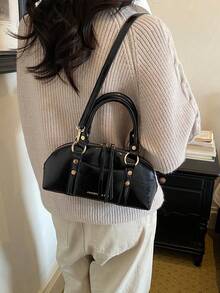 Vintage Shell Handbag, Luxury Rivet Metal Buckle, Fashion Commute Minimalist Women's Bag - Black - View 5