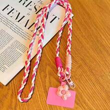 1 Pc Sweet Three‑Color Braided Phone Wrist Strap, Soft Phone Lanyard With Flower Pendant, Anti‑Lost Ornament For Smartphone & Phone Case - Multicolor - View 9