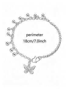 1pc Vintage Butterfly Bell Pendant Bracelet, Twisted Rope Chain Ball Tassel Style, Adjustable Fashion Women's Jewelry, Suitable For Daily Wear, Dating And Party - Silver - View 2