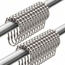 6/12/24pcs Rustproof Stainless Steel Shower Curtain Hooks Rings, Roller Ball Glide Metal Hooks For Bathroom Shower Rods Liner, Back To School Supplies College Dorm Bathroom Essentials Decor - A - View 3