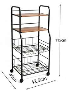 4‑Tier Rolling Storage Cart, Metal‑Wood Slim Organizer With Lockable Wheels & Wire Baskets, Mobile Storage Rack For Bathroom, Laundry, Kitchen Narrow Corner, Perfect For Home Users Storing Towels, Toiletries & Cleaning Supplies - Multicolor - View 12