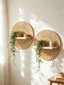 OBOVAY 2pcs Wooden Wall Mounted Bookshelf Set, Sunburst Pattern Wall Shelf, Bohemian Style DIY Handmade Wall Shelf, Wall Storage Rack, Room Decor, Bedroom Decor, Wall Decor, Home Decor, Office Decor, Kitchen Decor, Bathroom Decor, Wedding Decor, Suitable For Bedroom, Kitchen, Living Room, Bathroom, Office, Coffee Corner, Wedding, 1pc - Random Color/style - View 7