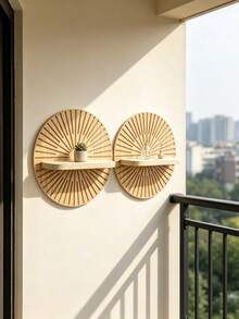 OBOVAY 2pcs Wooden Wall Mounted Bookshelf Set, Sunburst Pattern Wall Shelf, Bohemian Style DIY Handmade Wall Shelf, Wall Storage Rack, Room Decor, Bedroom Decor, Wall Decor, Home Decor, Office Decor, Kitchen Decor, Bathroom Decor, Wedding Decor, Suitable For Bedroom, Kitchen, Living Room, Bathroom, Office, Coffee Corner, Wedding, 1pc - Random Color/style - View 6