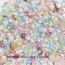 120pcs Multicolor Pearl Luster Five‑Petal Flower Acrylic Center Hole Loose Beads For DIY Bracelets, Phone Charms, Keychains Handmade Craft Supplies - Multicolor - View 18