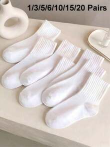 1/3/5/6/10/15/20 Pairs Neutral Solid Color Casual Mid-Calf Socks, All Season, Autumn - Multicolor - View 1