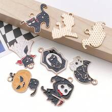 8pcs Alloy Enamel Black Skeleton Cat Halloween Pendant Jewelry Making DIY Earring Pendant Various Design Charms For Jewelry Making Bracelets Necklace - Multicolor - View 3