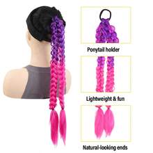 Deep Purple Braided Ponytail Wig, Colorful Boxing Braids, Fluffy Hair Braid Ponytail Wig, Hair Tie Hair Band Hair Accessory - Pink - View 6