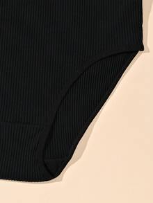 Teowryxou 4pcs Plus Size Women Black Ribbed Cotton Blend Mid Rise Triangle Panties, Soft Stretch Breathable Solid Briefs, Daily Underwear Pack - Black - View 8