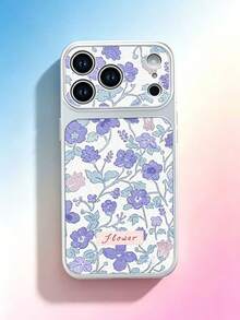 1PC Vintage Purple Floral Lychee Texture Large Window Phone Case, Artistic Fresh Style Full Coverage Protective Shell Compatible With Apple 17 Pro Max 17 Pro 17 16 Pro Max 16 Pro 16 15 Pro Max 15 Pro 15 14 13 12 11 - Multicolor - View 1